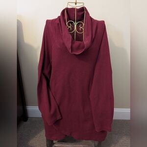 Suzanne Betro Women's Burgundy Cowl Neck Top With Spliced Front